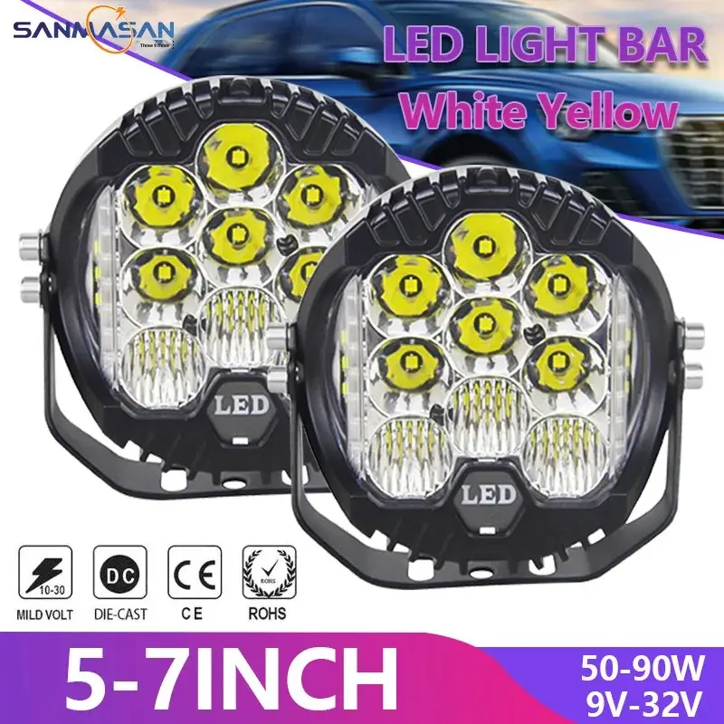 Car LED 7 Inch Three-Sided Emitting Work Light Daytime Running Light Off-Road Vehicle Modified Roof Light Front Bumper Spotlight