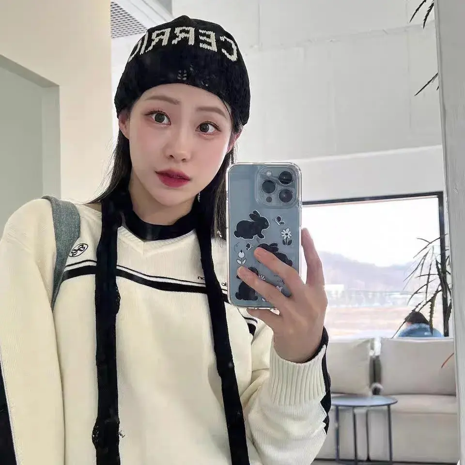 Women's Knitted Hat Autumn Winter Fashionable Letter Pattern Small Face Flattering Cucumber Skin Style Pile up Cap