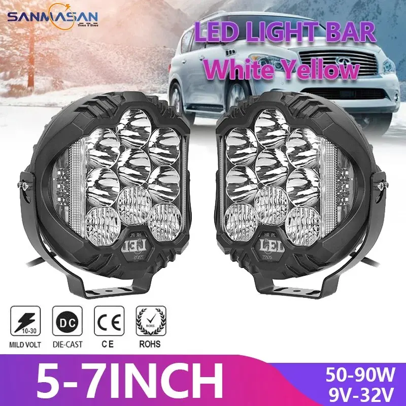Car LED 7 Inch Three-Sided Emitting Work Light Daytime Running Light Off-Road Vehicle Modified Roof Light Front Bumper Spotlight