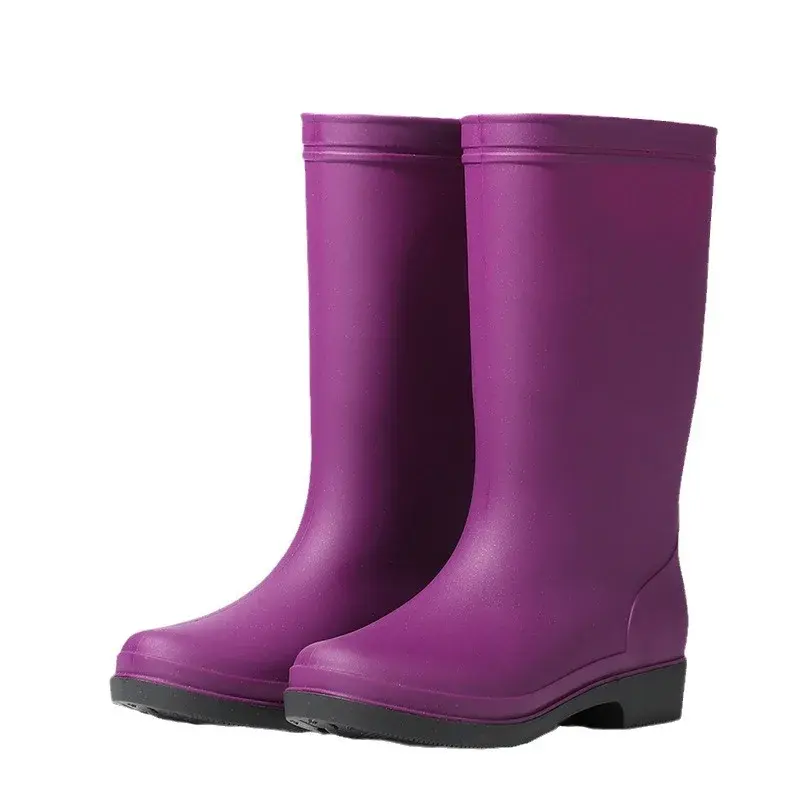 British Fashion Thickened Anti-Slip Matte Finish Women's Mid-Calf Rain Boots Waterproof Kitchen Mom Water Shoes Warm Covers