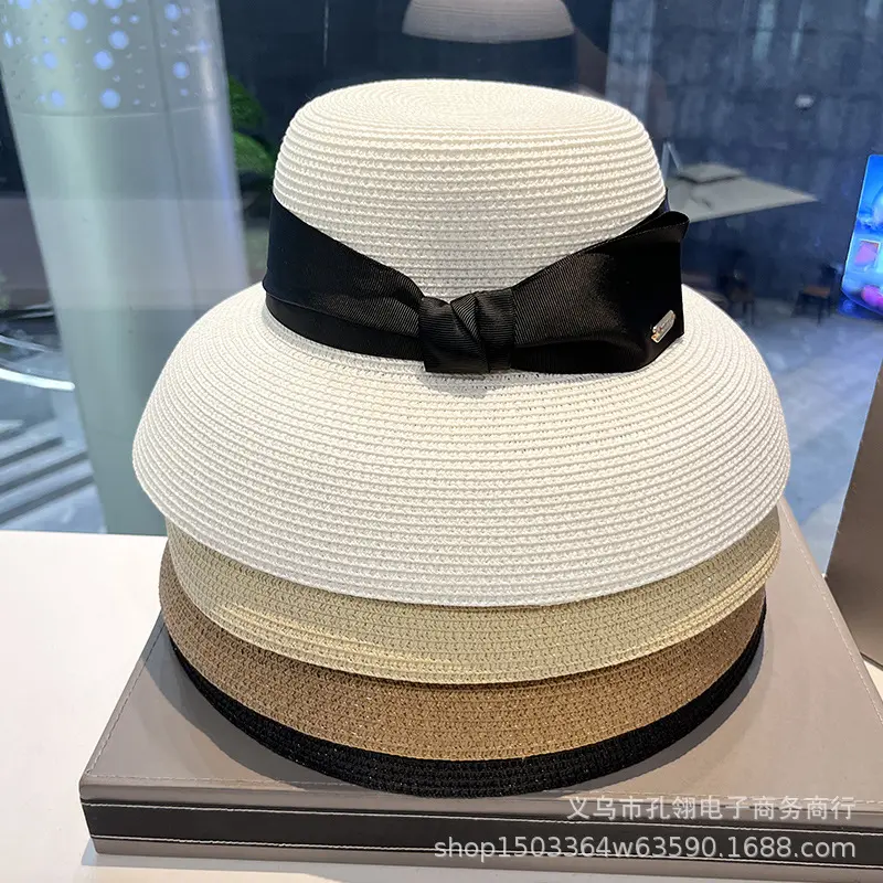 French Hepburn Style Women's Straw Hat Summer Face Sunscreen Beach Holiday Sun Hat Lace Net Cap Beachside Vacation Hat