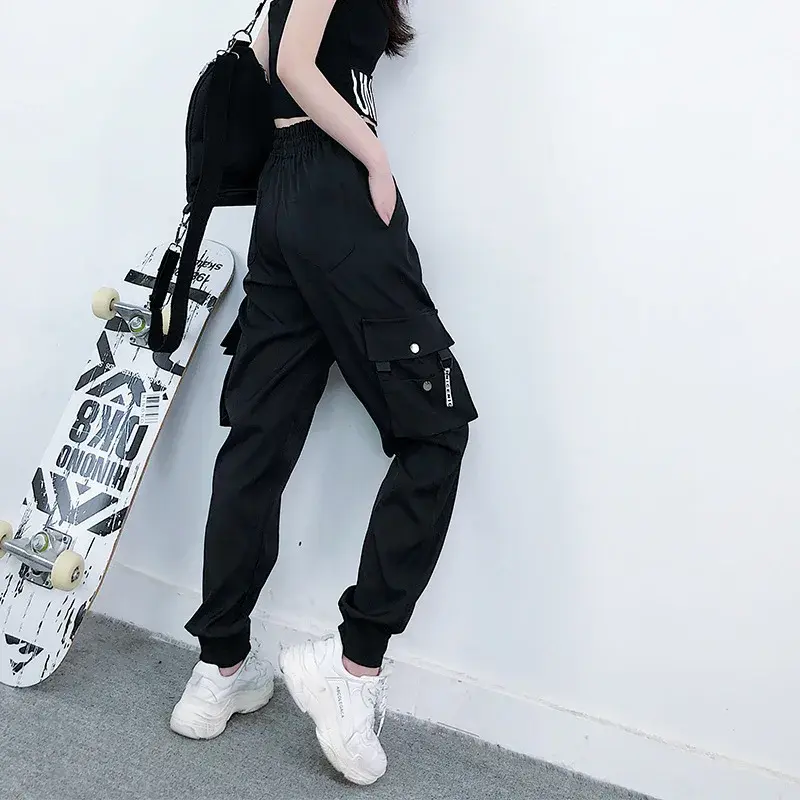 Tall Women Casual Harem Pants Thin Black Sports Loose Cuffed Trousers Spring Summer Lightweight Nine-Piece Workwear Trousers
