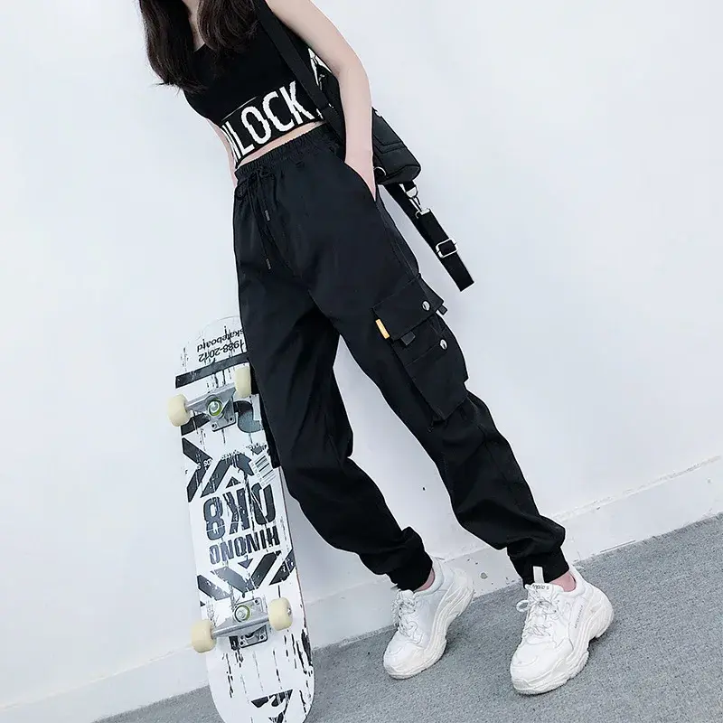 Tall Women Casual Harem Pants Thin Black Sports Loose Cuffed Trousers Spring Summer Lightweight Nine-Piece Workwear Trousers