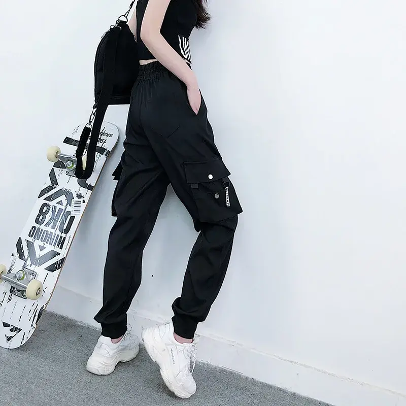 Tall Women Casual Harem Pants Thin Black Sports Loose Cuffed Trousers Spring Summer Lightweight Nine-Piece Workwear Trousers