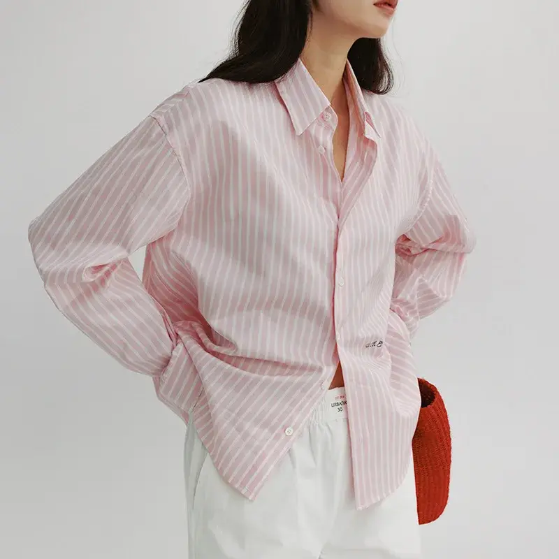Urbanic30 Striped Casual Long Sleeve Shirt Women's Summer New Loose Comfortable Fashion Simple Style Button up Top