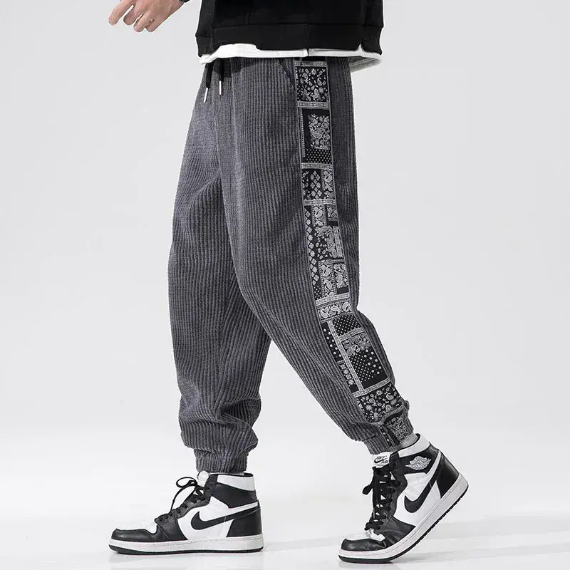 Autumn/Winter Loose-Fit Men's Corduroy Casual Pants High-Waist Elastic Waist Breathable Trousers For Comfort And Style