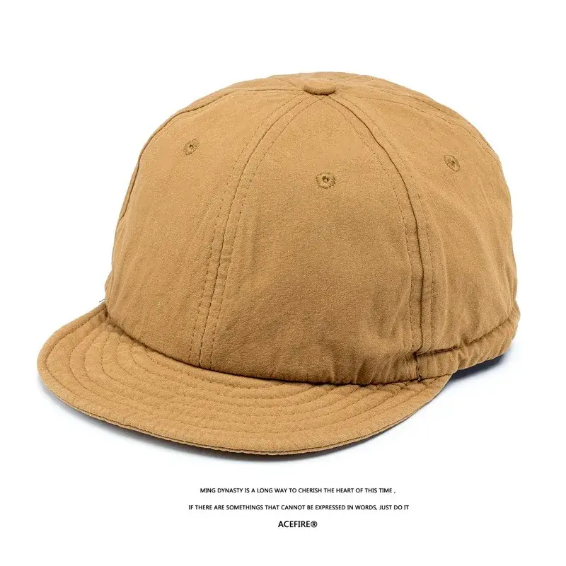 American Retro Short Brim Baseball Cap Black Washed Soft Top Drawstring Workwear Hat Curved Bill Cap for Men And Women