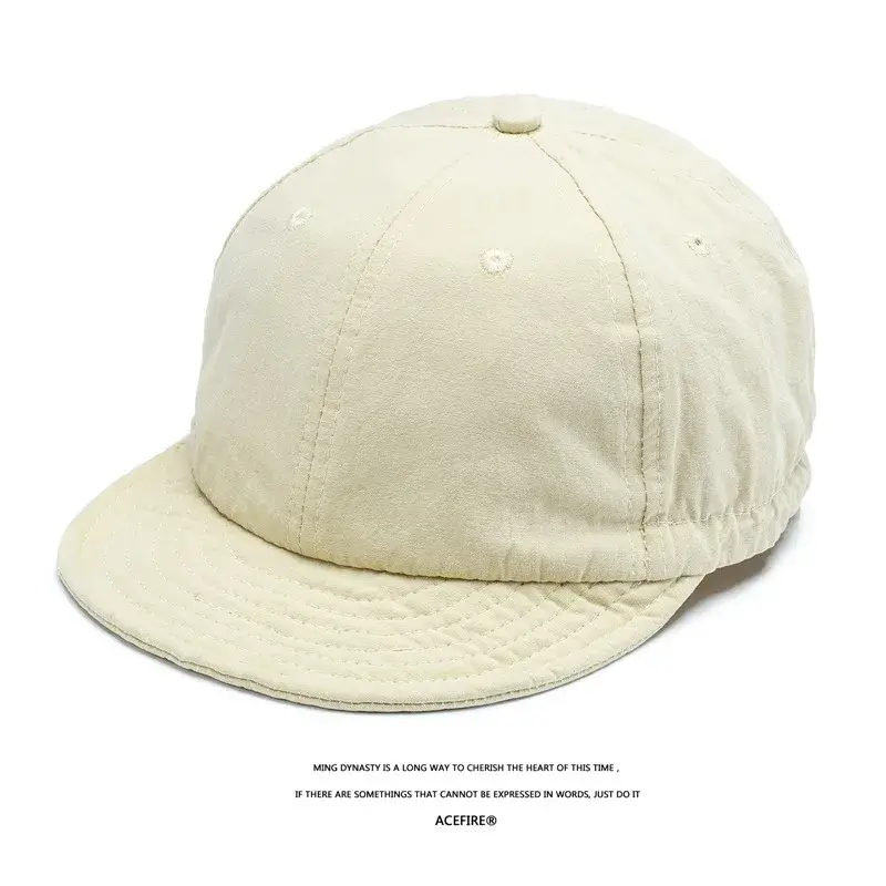 American Retro Short Brim Baseball Cap Black Washed Soft Top Drawstring Workwear Hat Curved Bill Cap for Men And Women