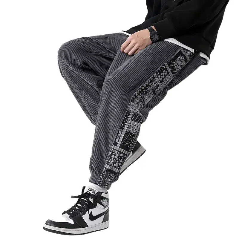Autumn/Winter Loose-Fit Men's Corduroy Casual Pants High-Waist Elastic Waist Breathable Trousers For Comfort And Style