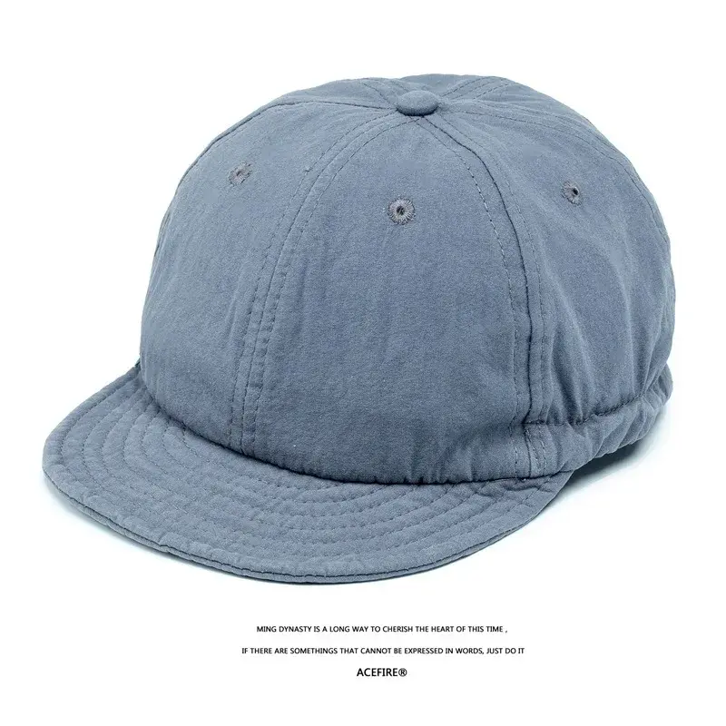 American Retro Short Brim Baseball Cap Black Washed Soft Top Drawstring Workwear Hat Curved Bill Cap for Men And Women