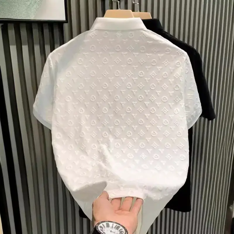 2024 Fashionable Luxury Jacquard Polo Shirt Casual Comfort Breathable Slim Fit Youth Smooths Your Silhouette Lapel Short Sleeves