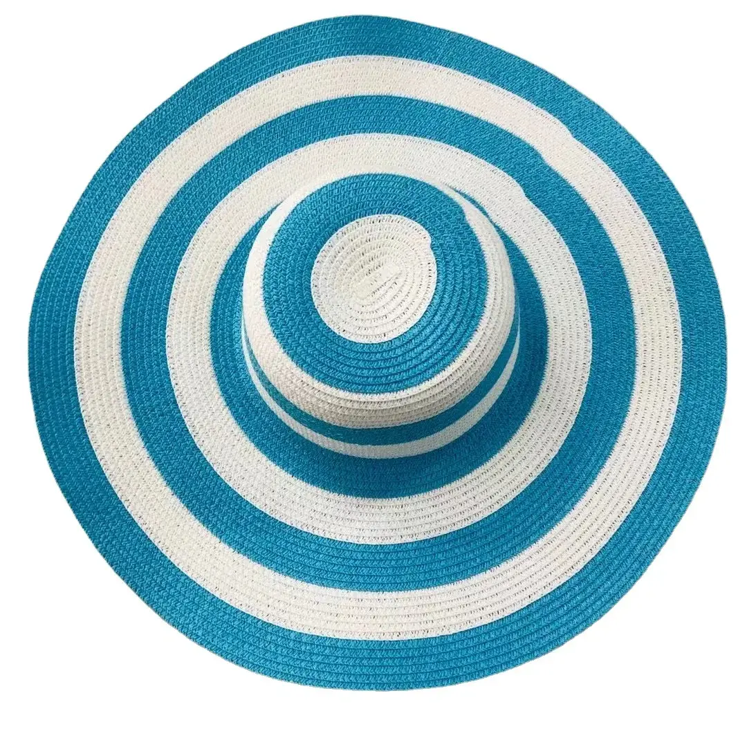 Foldable Straw Hat Women's Summer Beach Large Brim Korean Style Sunshade Cap Black White Stripes Little Pepper Trendy Hat