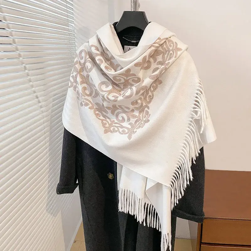 2024 Autumn/Winter New Artistic Vintage Ethnic Style Faux Sheepskin Embroidered Women's Scarf Fashionable Warm Versatile