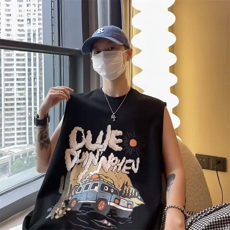 American Style High Street Tank Top Men Summer Ins Trendy Brand Web Sleeveless T-shirt Sports Basketball Fitness Shoulder Vest