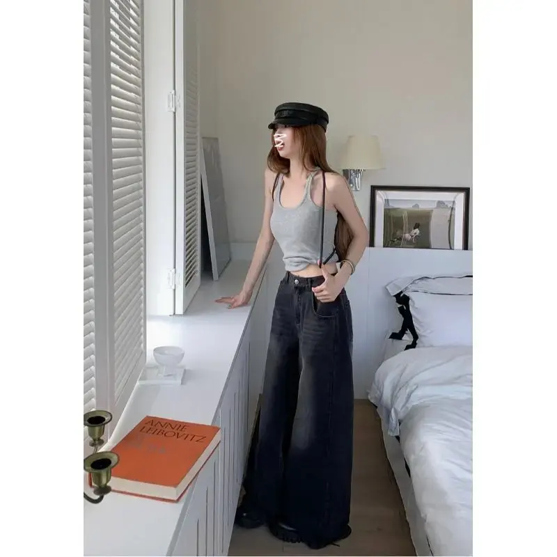 Retro Washed High Waist Straight Leg Jeans Loose Slimming Floor-Length Pants Women Spring 2025 Vintage Wide Leg Trousers