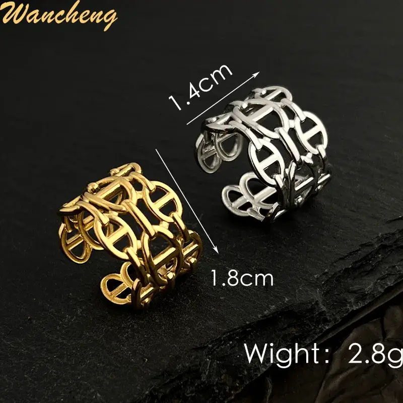 Vintage Fashionable Stainless Steel Ring Coated 18K Gold Simple Versatile Titanium Steel Open Design Sensibility Ring