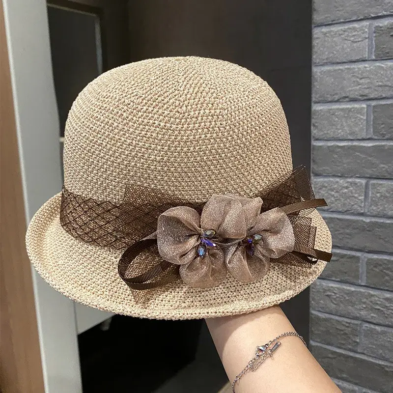 Women's Fashionable Summer Hat Sun Protection Fishing Cap British Style round Top French Hat Lace Net Cap Sunshade Hat