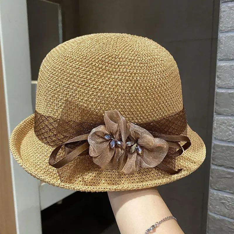 Women's Fashionable Summer Hat Sun Protection Fishing Cap British Style round Top French Hat Lace Net Cap Sunshade Hat