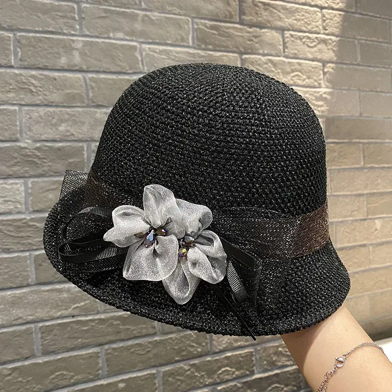Women's Fashionable Summer Hat Sun Protection Fishing Cap British Style round Top French Hat Lace Net Cap Sunshade Hat