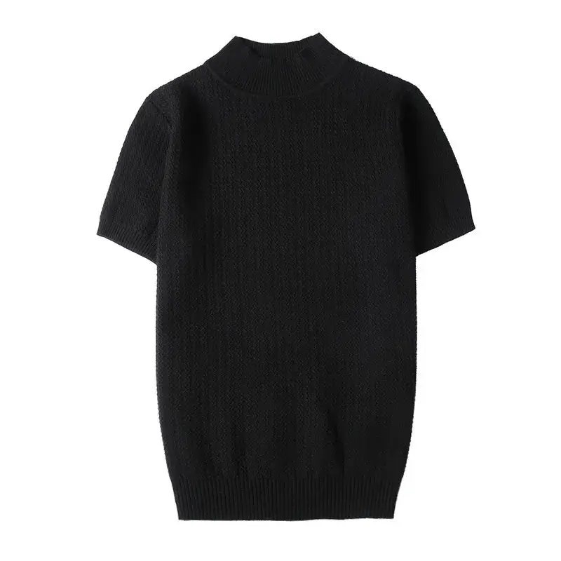 Spring 2021 Men's Slim Fit Casual Fashionable T-Shirt Half High Collar Short Sleeve Knitted Sweater Base Shirt