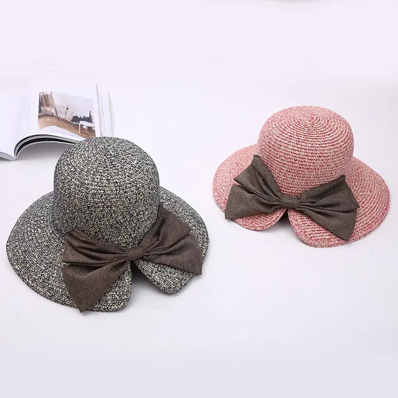Summer New Style Celebrity Large Brim Straw Hat Women's Butterfly Knot Split Fisherman Hat Sunshade Cap Casual Chic Style