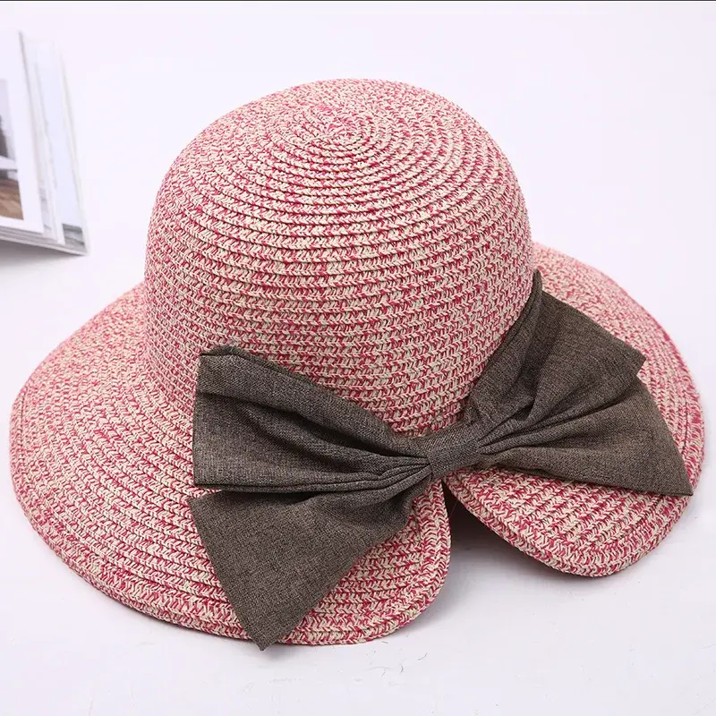 Summer New Style Celebrity Large Brim Straw Hat Women's Butterfly Knot Split Fisherman Hat Sunshade Cap Casual Chic Style