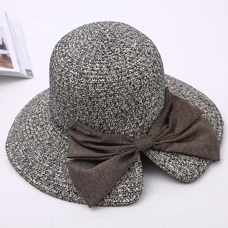 Summer New Style Celebrity Large Brim Straw Hat Women's Butterfly Knot Split Fisherman Hat Sunshade Cap Casual Chic Style