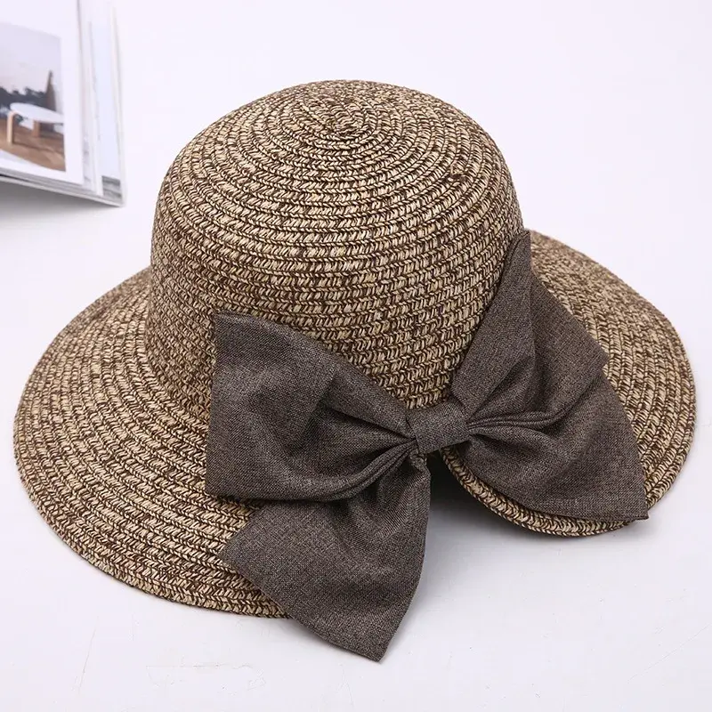 Summer New Style Celebrity Large Brim Straw Hat Women's Butterfly Knot Split Fisherman Hat Sunshade Cap Casual Chic Style