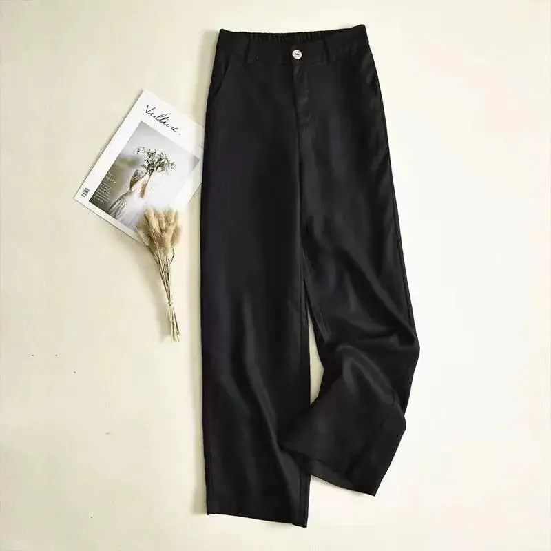 Loose Wide Leg Cotton Linen Pants Drapey High Waist Nine Point Slimming Casual Straight Long Trousers Summer New Arrival