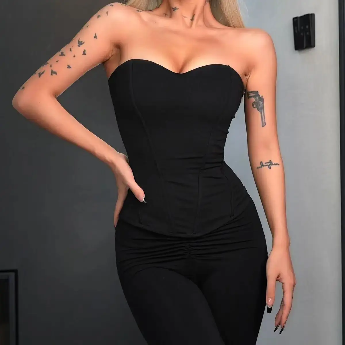 Sexy One-Shoulder Summer Wrap Chest Sweet And Spicy Backless Top Women's Outerwear Fishbone Tube Top Trendy Girl Anti-Light Vest