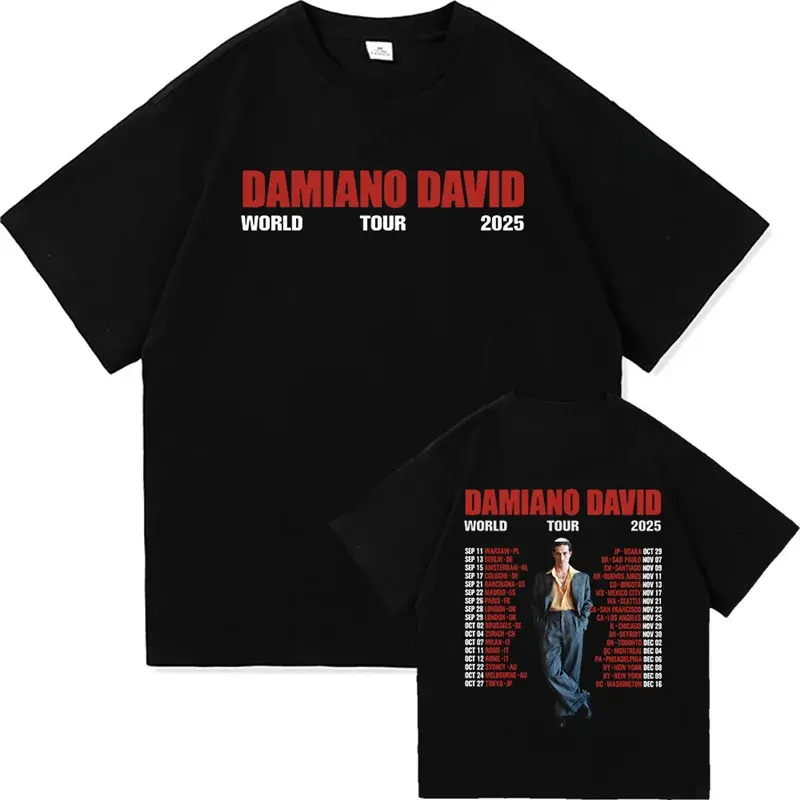 Damiano David Funny Little Fears World Tour 2025 Men's T-Shirt Short Sleeve Crew Neck Regular Fit Fashionable Tour Tee