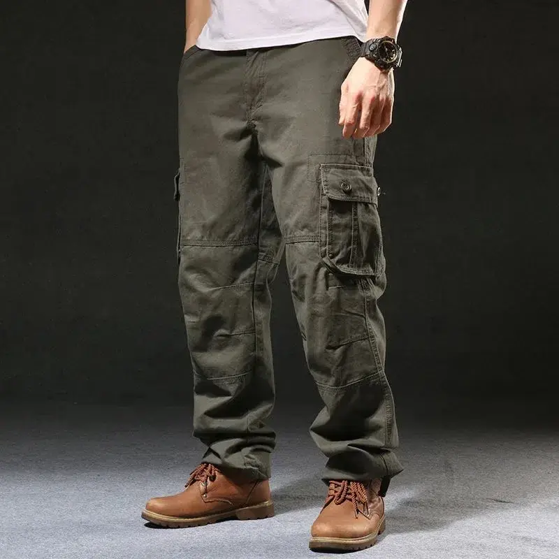 Men's Cross-Border Cargo Pants New Arrival Spring Autumn Casual Trousers Multi-Pocket Straight-Leg Loose-Fit Pure Cotton Wadded