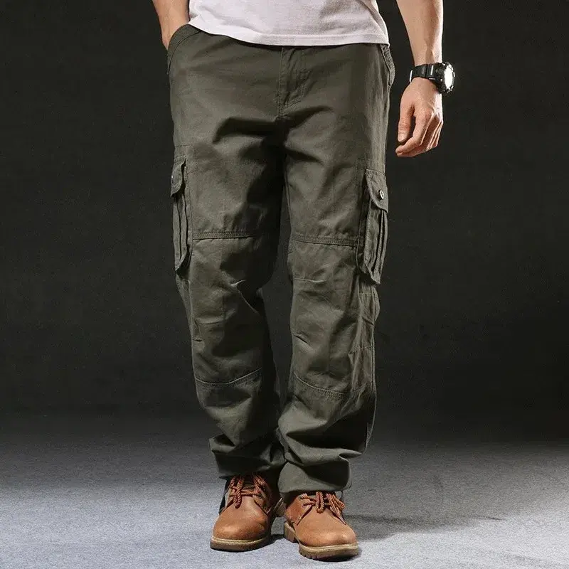 Men's Cross-Border Cargo Pants New Arrival Spring Autumn Casual Trousers Multi-Pocket Straight-Leg Loose-Fit Pure Cotton Wadded