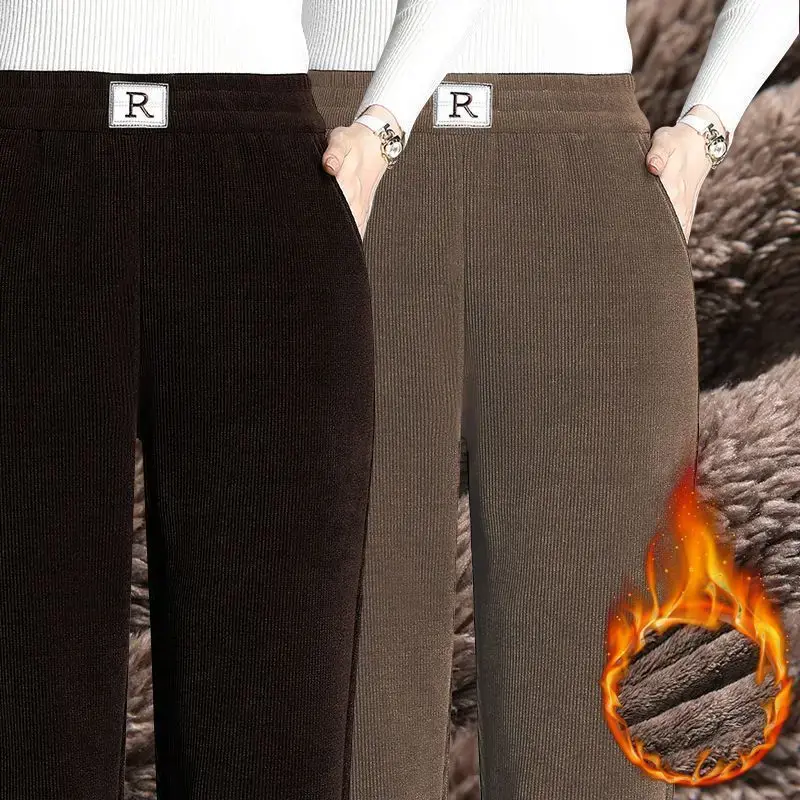 New Autumn Corduroy Thickened Winter Fleece Women's Pants High Waist Straight Leg Casual Trousers Slimming Harem Pants