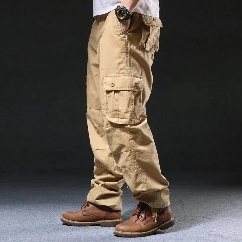 Men's Cross-Border Cargo Pants New Arrival Spring Autumn Casual Trousers Multi-Pocket Straight-Leg Loose-Fit Pure Cotton Wadded