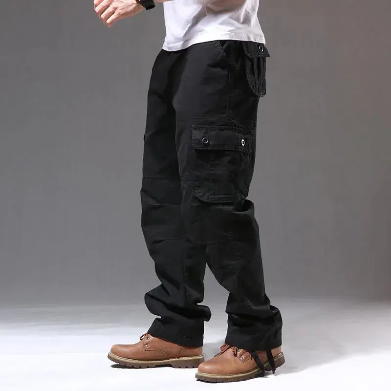 Men's Cross-Border Cargo Pants New Arrival Spring Autumn Casual Trousers Multi-Pocket Straight-Leg Loose-Fit Pure Cotton Wadded