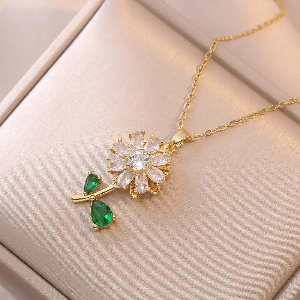Women's Fashionable Korean-Style Rotating Sunflower Zircon Necklace Nicheins Bracelet Elegant Clavicle Chain