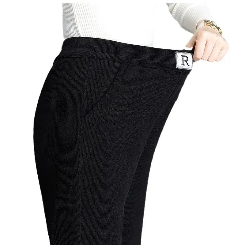 New Autumn Corduroy Thickened Winter Fleece Women's Pants High Waist Straight Leg Casual Trousers Slimming Harem Pants