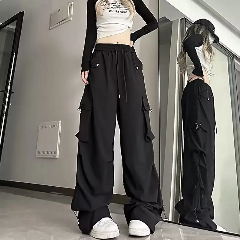 American Style White Ruffled Cargo Pants High-Waisted Slimming Casual Pants For Women Spring Autumn Korean Version Street Hip Ho