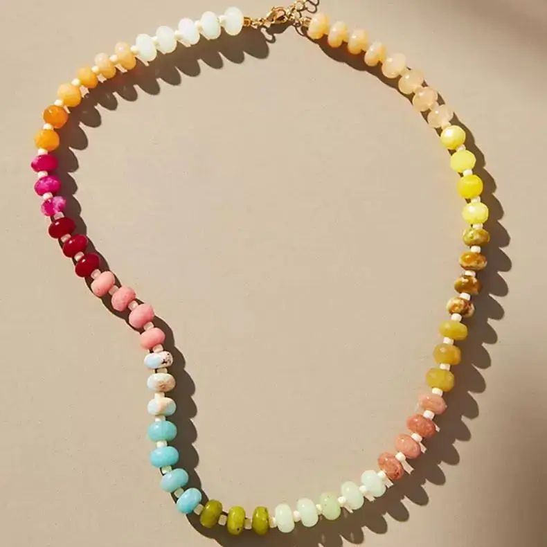 Natural Rainbow Colorful Beads Necklace Choker Amazon Best Seller For Summer Beach Vacation Women's Fashion Jewelry