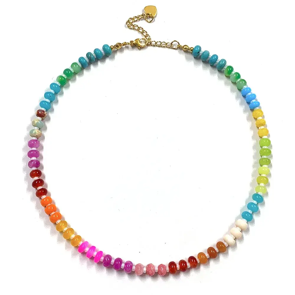 Natural Rainbow Colorful Beads Necklace Choker Amazon Best Seller For Summer Beach Vacation Women's Fashion Jewelry