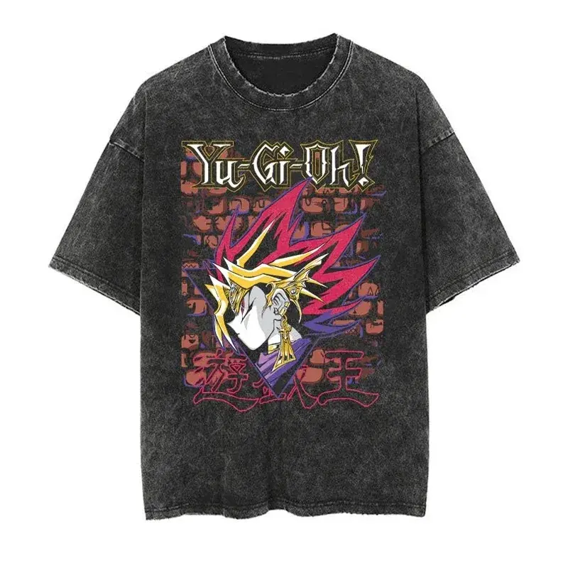 Yu Gi Oh Anime Short Sleeve T-shirt Men's Hip Hop Street Vintage Harajuku Style Summer Washingt Shirt