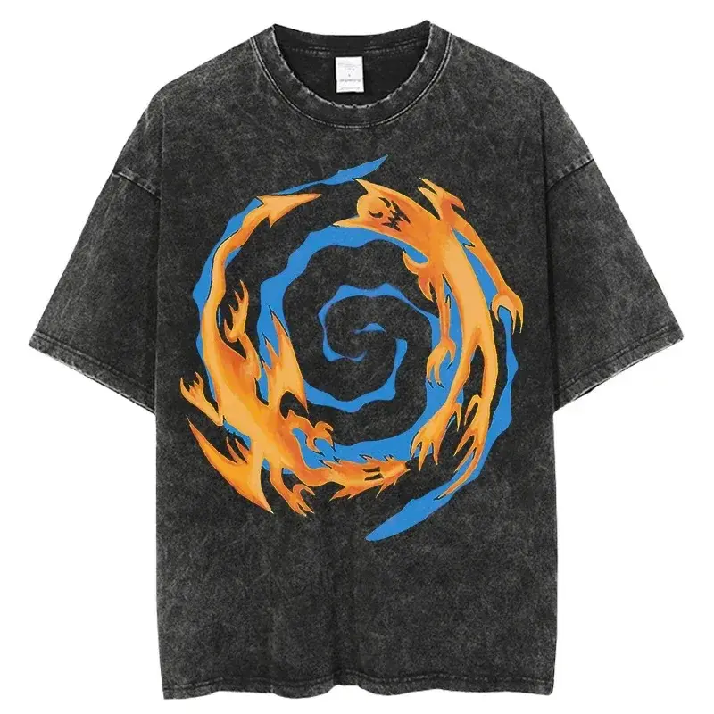 Yu Gi Oh Anime Short Sleeve T-shirt Men's Hip Hop Street Vintage Harajuku Style Summer Washingt Shirt