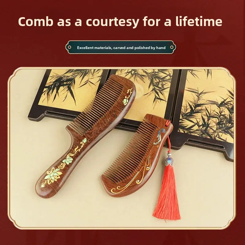 High-End Black Gold Sandalwood Painted Dense Tooth Comb Gift Box Set Women's Hair Comb Festival Souvenir Professional Salon Comb