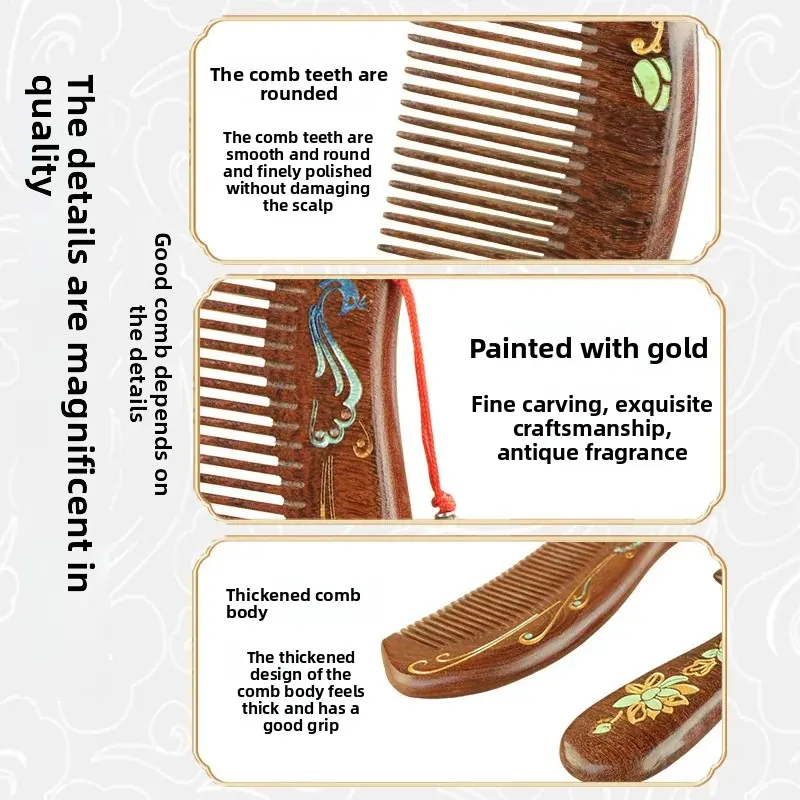 High-End Black Gold Sandalwood Painted Dense Tooth Comb Gift Box Set Women's Hair Comb Festival Souvenir Professional Salon Comb