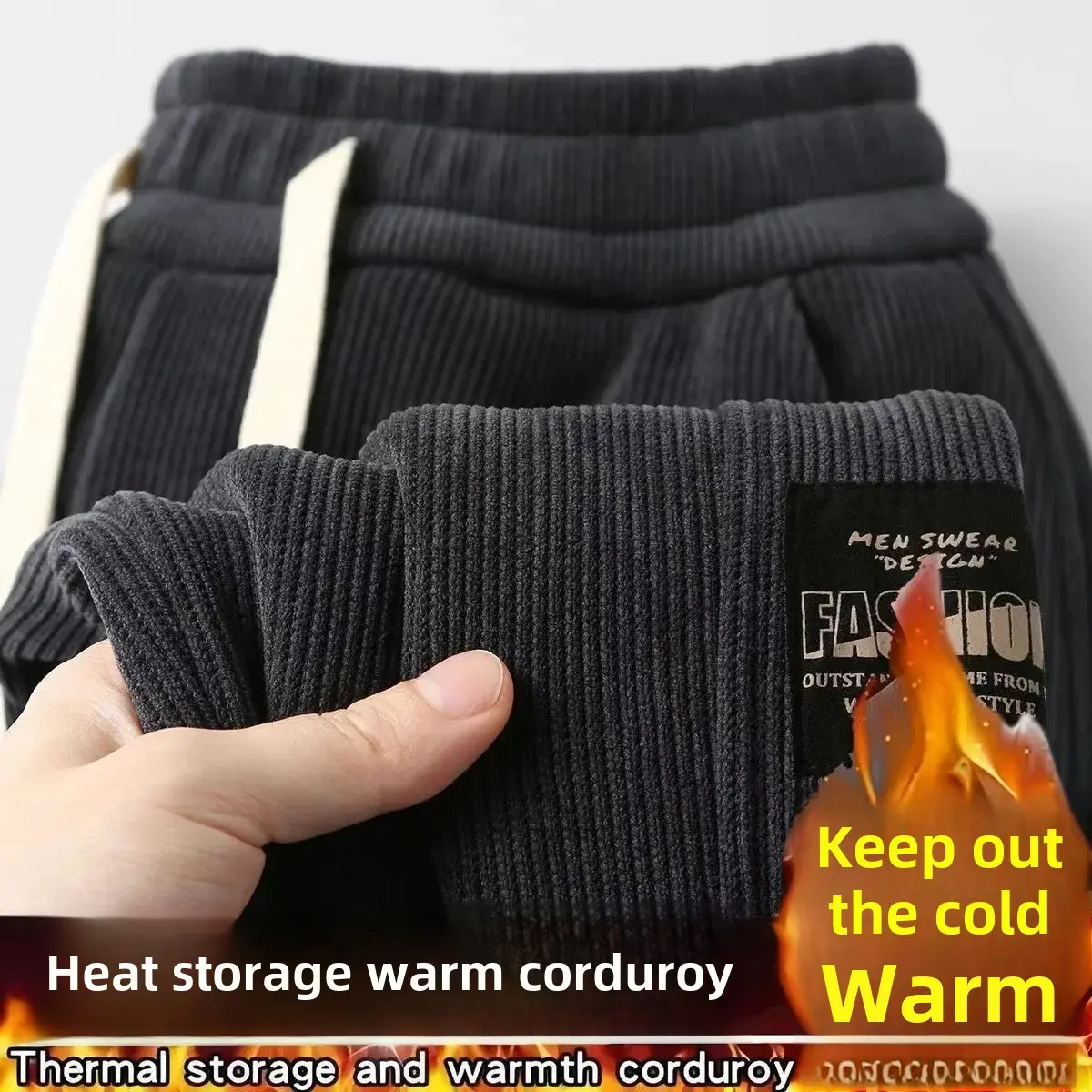 Autumn/Winter Men's Fleece-Lined Corduroy Pants American Style Loose-Fit Casual Pants Bunded Feet Casual Pants For Men