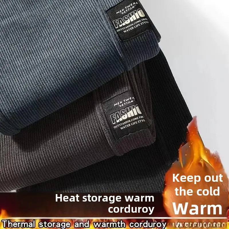 Autumn/Winter Men's Fleece-Lined Corduroy Pants American Style Loose-Fit Casual Pants Bunded Feet Casual Pants For Men