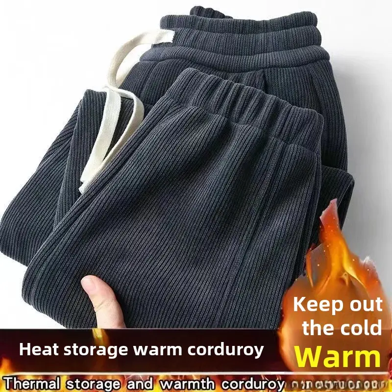 Autumn/Winter Men's Fleece-Lined Corduroy Pants American Style Loose-Fit Casual Pants Bunded Feet Casual Pants For Men