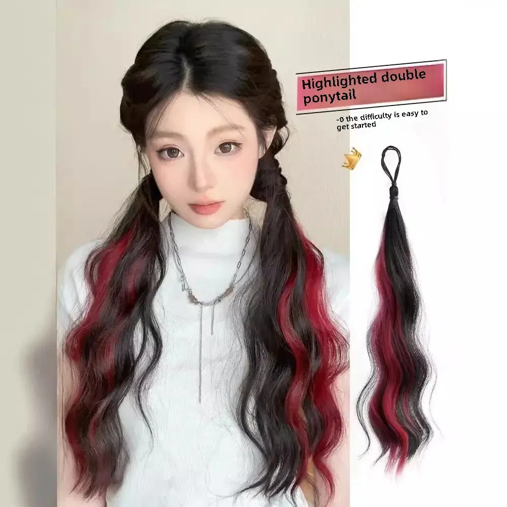 Women's Self-Winding Long Curly Faux Horse Tail Wig Low Tie Bandeau Style Asian Fiber Hair Accessory From China Mainland