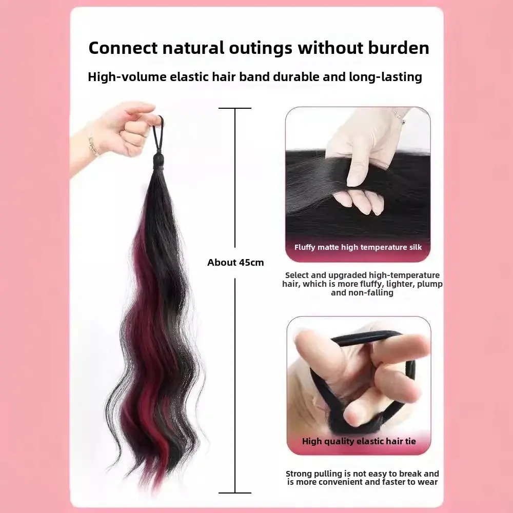 Women's Self-Winding Long Curly Faux Horse Tail Wig Low Tie Bandeau Style Asian Fiber Hair Accessory From China Mainland